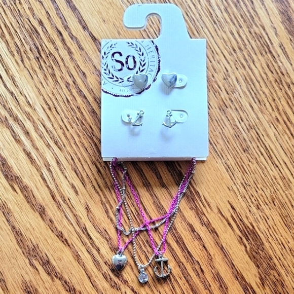 Silver and Pink Heart and Anchor Jewelry Set - Picture 1 of 3